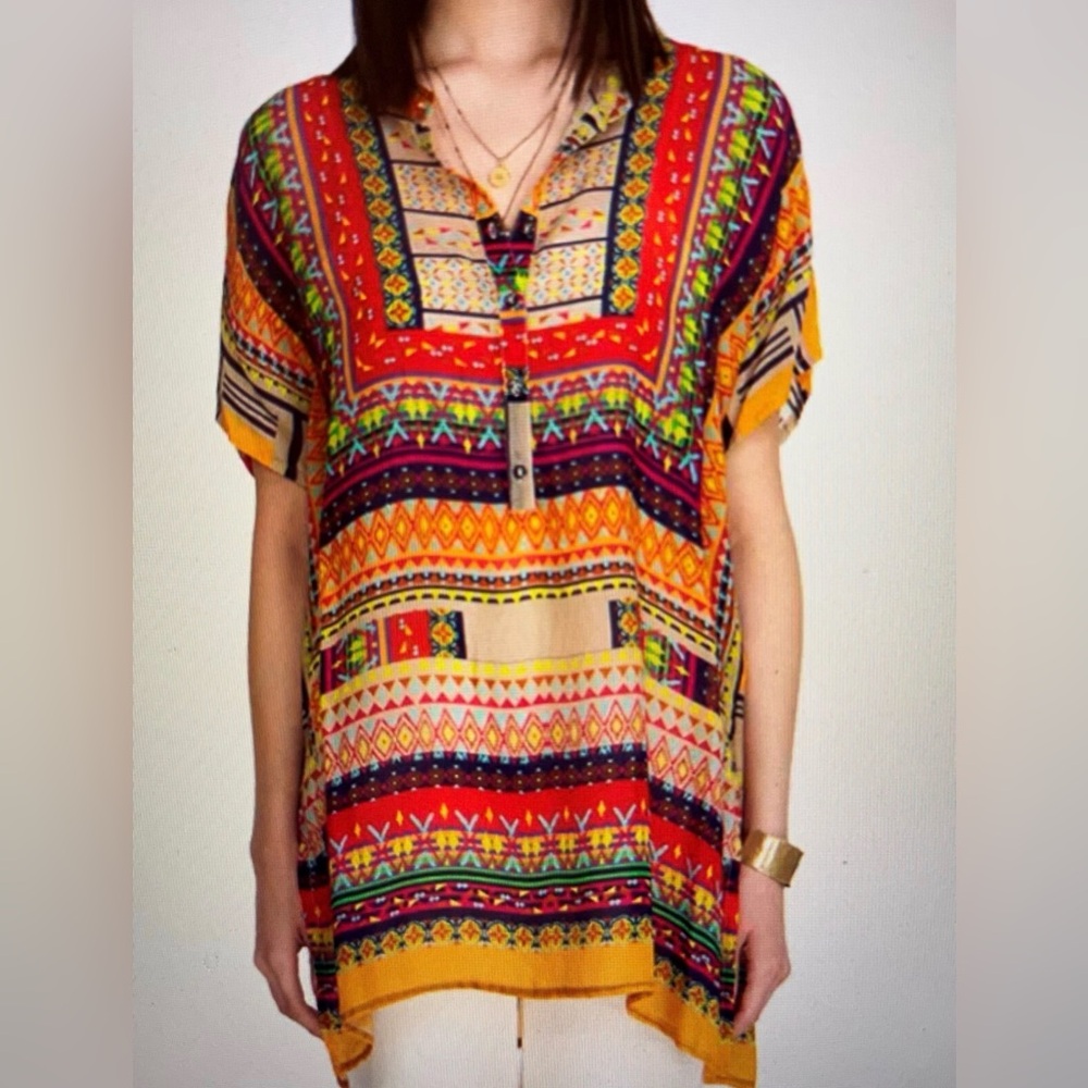 Johnny Was Women's Brenda Blouse with Short Dolman Sleeves Multicolor Size:XS